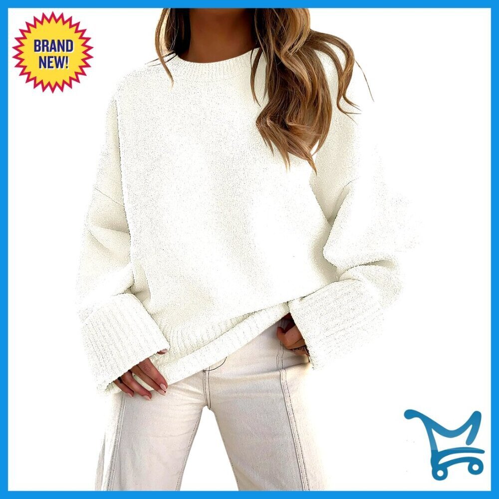 Oversized Chunky Pullover Sweater, Fuzzy Knit, Long Sleeve, 100% Polyester